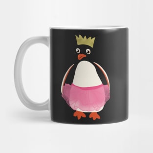 Funny Cartoon Christmas Penguin wrapped in A Pink Tutu and Wearing Paper Xmas Hat Mug